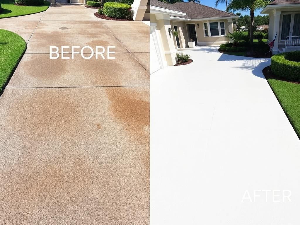 Before and after driveway cleaning in Palm Beach County