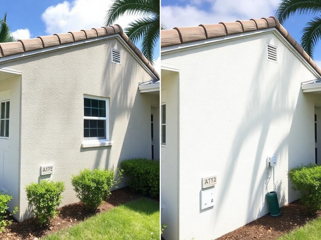 Before and after house washing on a South Florida home